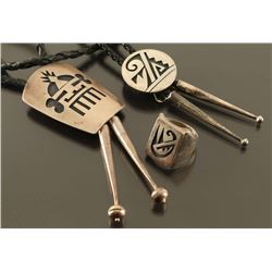 Lot of 2 Hopi Bolos and Ring