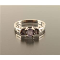 Tanzanite Round Diamond 3 Stone Ring Size 7