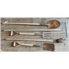 Image 1 : LOT OF 5 GARDEN TOOLS - 2 X SHOVEL, FORK, RAKE & CULTIVATOR