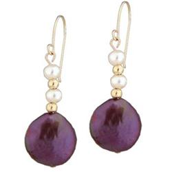 14KY Gold Natural Black Coin Dangling Pearl Ear