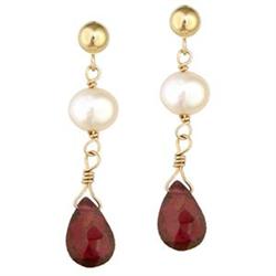 14KY Solid Gold 4.00ct. Garnet /Pearl Earrings