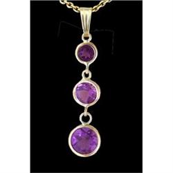 14KY Gold Triple Drop Genuine Amethyst Pendant