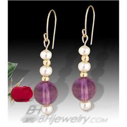 14KY Gold Genuine Amethyst/Natural Pearl Earrin