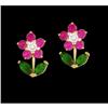 Image 1 : 14KY Gold (not plated) CZ/ Ruby Flower Earring