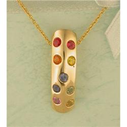 14KY Gold .75ct Genuine Multi Sapphire Pendant