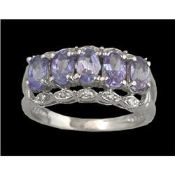 14KW Gold 1.30ct 5 Stone Tanzanite/Diamond Ring