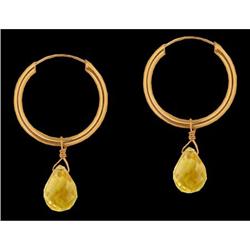 14KY Gold 3.35ct Genuine Citrine Hoop Earrings