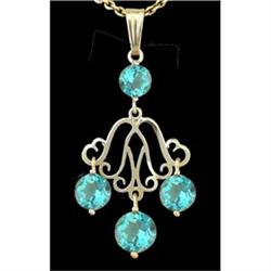 14KY Gold Blue Topaz Chandelier Penant