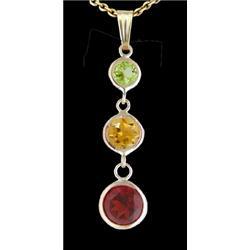 14k Yellow Gold Multi Color Triple Drop Pendant
