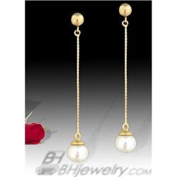 14KY Gold Dangling Natural Pearl Earrings