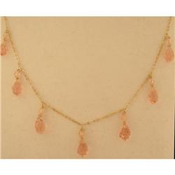 14KY Gold 14.00ct. Pink Crystal Dangling Neckla