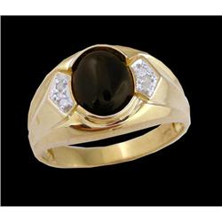 10KY Gold Oval-Shape Onyx /Diamond Men's Ring