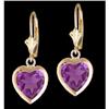 Image 1 : 14KY Gold Heart Shaped Amethyst Dangling Earrings