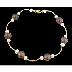 14KY Gold (not plated) Black /White Pearl Link