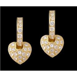 14KY Solid Gold Sparkling Cz Heart Dangling Earrings