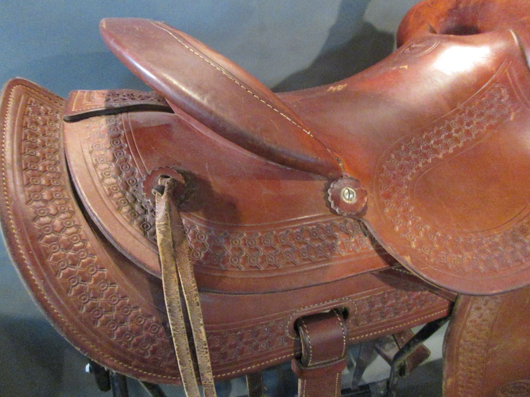 Marked Colorado Saddlery Denver Basket Stamped Saddle 14.5" Seat All Original Good Condition