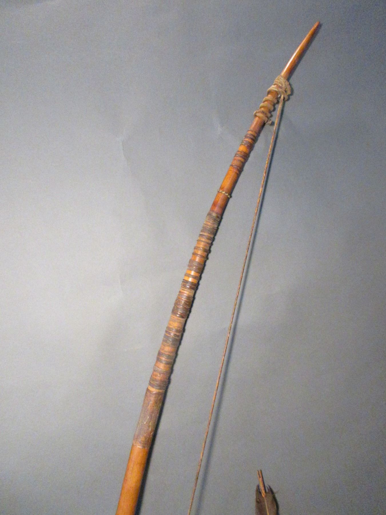 African Bow And Arrows 75" Leather Wrapped Bow 4 Metal Tipped Arrows