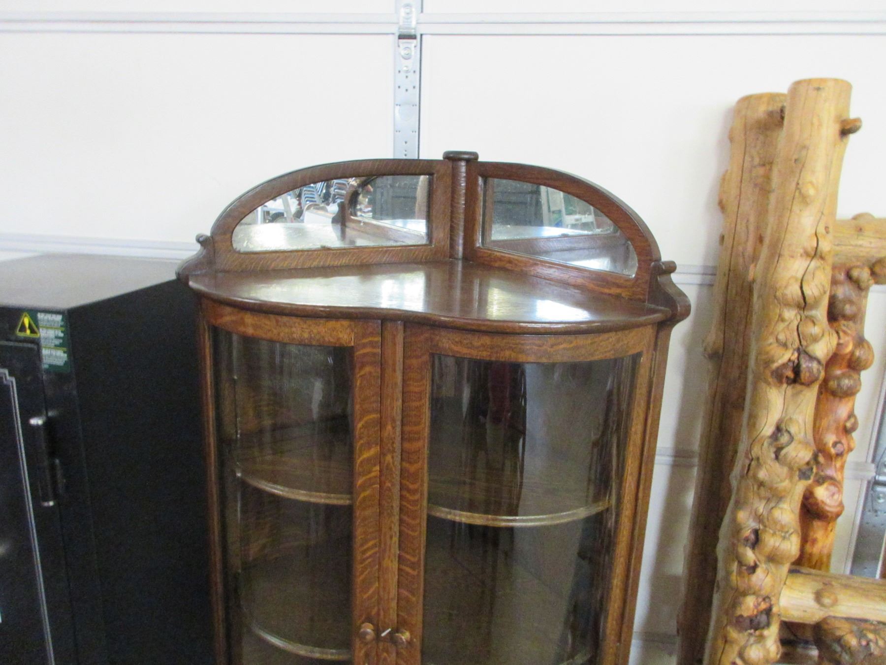 Oak Double Curved Glass China Hutch Wooden Shelves Claw Feet