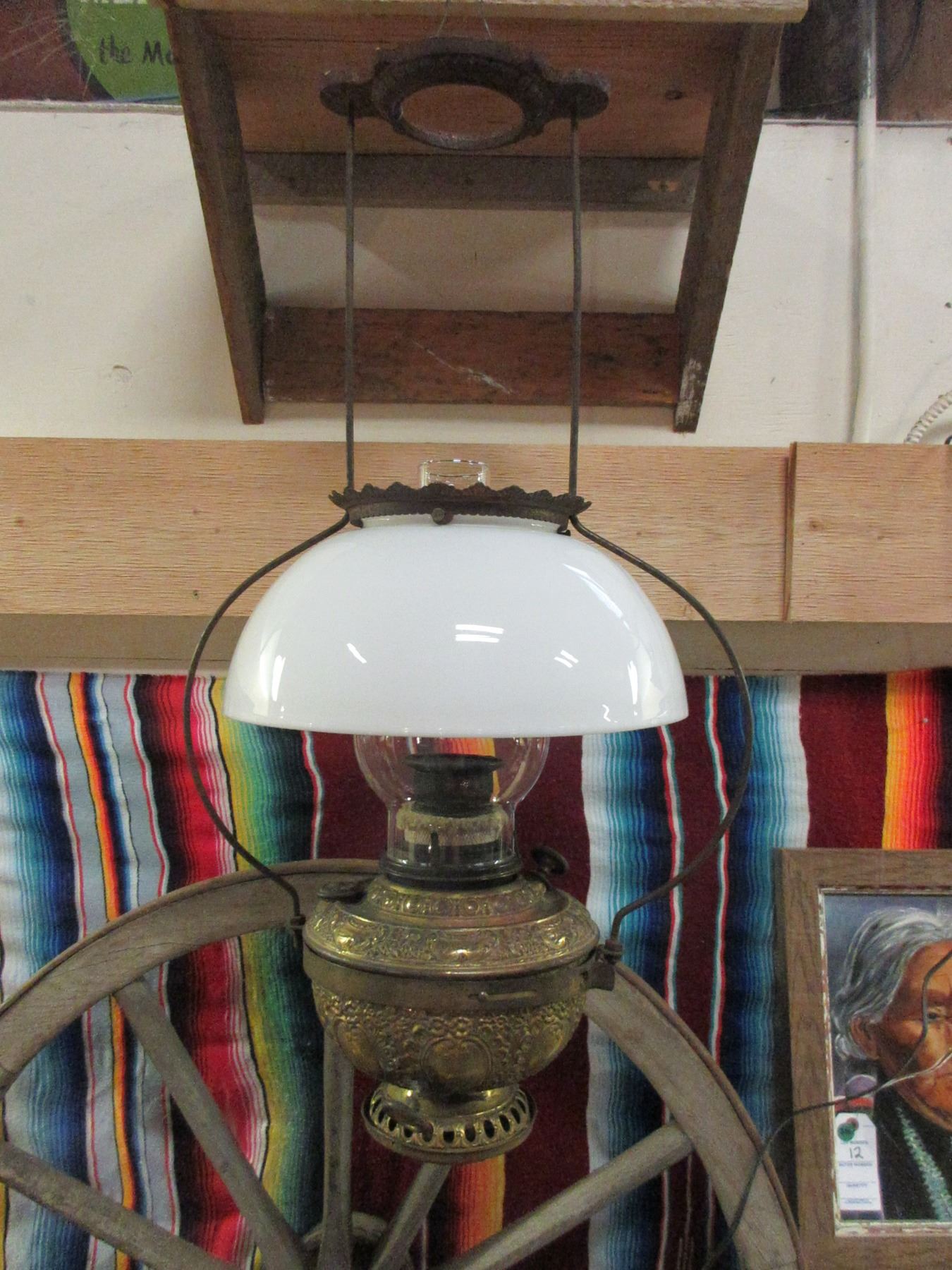 Antique Brass Hanging Oil Lamp Excellent Condition 32" X 10"