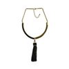 Image 1 : Leather Tassel Pendant Necklace - Rhodium Plated