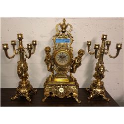 1 Brass clock and 2 Brass Candelabra