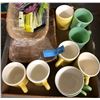 Image 1 : Two vintage jadeite coffee cups and assorted coffee cups and baskets
