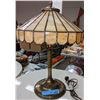 Image 1 : Unique Antique brass table lamp with glass shade