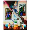 Image 1 : Ferjo, "Red Stairs with Masters" Original Painting on Canvas, Hand Signed with Letter of Authenticit