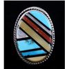 Image 2 : Zuni Signed Sterling Inlaid Multi-Stone Men's Ring