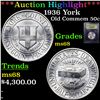Image 1 : ***Auction Highlight*** 1936 York Old Commem Half Dollar 50c Graded GEM+++ Unc By USCG (fc)
