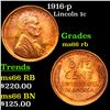 Image 1 : 1916-p Lincoln Cent 1c Grades GEM+ Unc RB