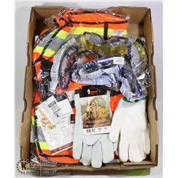 LARGE FLAT OF NEW SAFETY GEAR INCLUDING VEST, GOAT