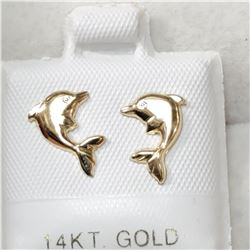 14K YELLOW GOLD DOLPHIN SHAPED  EARRINGS