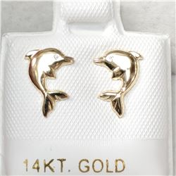 14K YELLOW GOLD DOLPHIN SHAPED EARRINGS