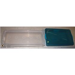 TWO PLASTIC STORAGE TOTES WITH LIDS