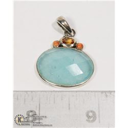 STERLING SILVER .925 GEMSTONE PENDANT 1.5 INCHES