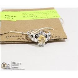 STERLING SILVER .925 CITRINE/DIAMOND RING SZ 7