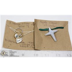 4 STERLING SILVER .925 CHARMS, 2 RINGS AGATE CROSS