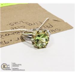 STERLING SILVER .925 PERIDOT/DIAMOND RING SZ 7.25