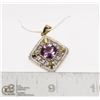 Image 1 : STERLING SILVER .925 AMETHYST/DIAMOND PENDANT 1 IN