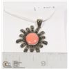 Image 1 : STERLING SILVER .925 CORAL/MARCASITE PENDANT 1 IN
