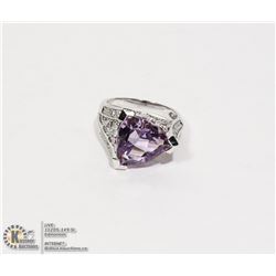 STERLING SILVER .925 AMETHYST/DIAMOND RING SZ 6