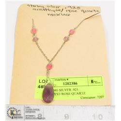 STERLING SILVER .925 AMETHYST/ROSE QUARTZ NECKLACE