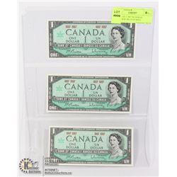 GROUP OF 3 1967 NO SERIAL NUMBER $1 BILLS IN MINT