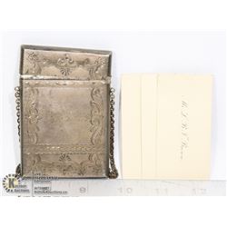 ANTIQUE BUSINESS CARD HOLDER WITH 3 ORIGINAL CARDS