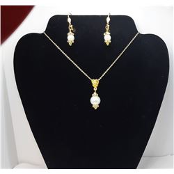 12)  GOLD TONE WHITE PEARL AND CLEAR CRYSTAL