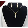 Image 1 : 12)  GOLD TONE WHITE PEARL AND CLEAR CRYSTAL
