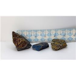 3)  LOT OF 3 NATURAL PEACOCK ORE MINERAL
