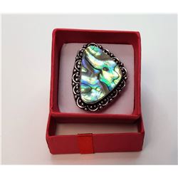 17)  NATURAL BLUE/GREEN ABALONE RING,