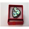 Image 1 : 17)  NATURAL BLUE/GREEN ABALONE RING,